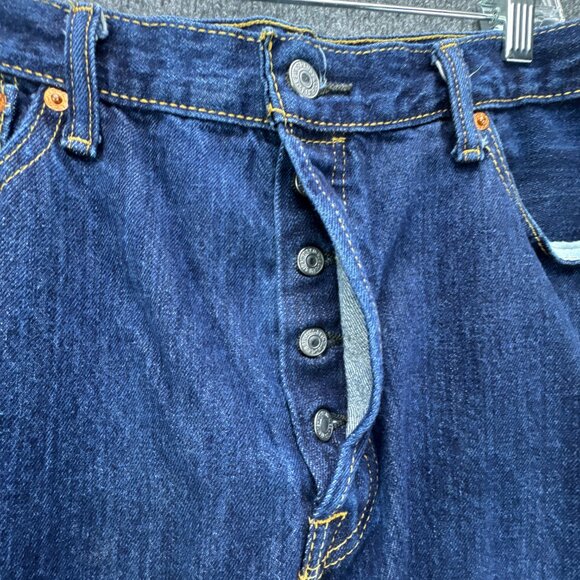 Levis 501 Jeans Mens 36x30 (36x29) Blue Button Up Dark Wash Straight Leg - Picture 4 of 15